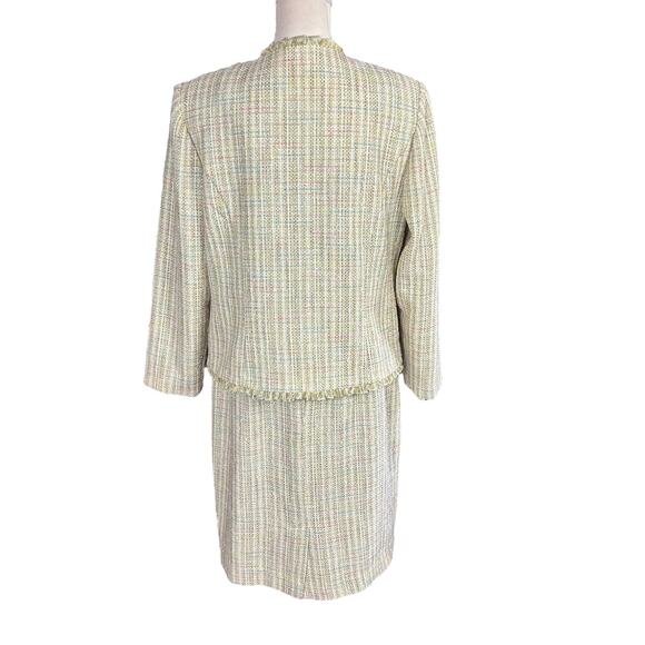Positive Attitude Tweed 3 Pc Skirt Suit Women Petite Size 14 Light Green Classic - Picture 3 of 16